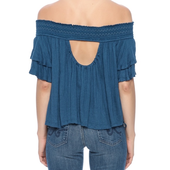 Free people raw hem malibu off shoulder boho top L - Picture 2 of 8